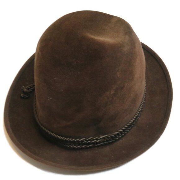 Biltmore Velurin Dark Brown Leather Fedora Hat Mens 7 1/8 Vintage Brim USA - Picture 2 of 12